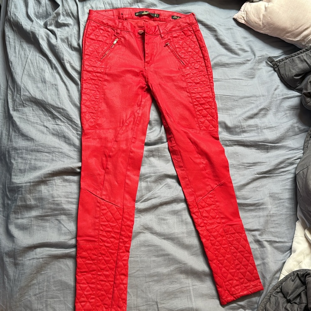 Hot red faux leather pants
